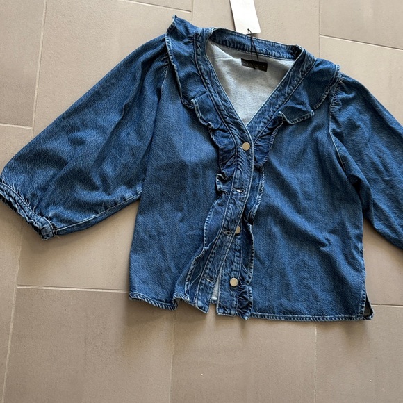 Zara  Ruffled Denim shirt blouse/ Jacket 3/4 sleeves nwt - Picture 6 of 12